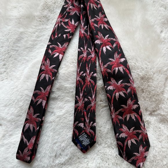 Paul Smith Skinny Black Silk Tie with Pink Palm Trees - Picture 6 of 7